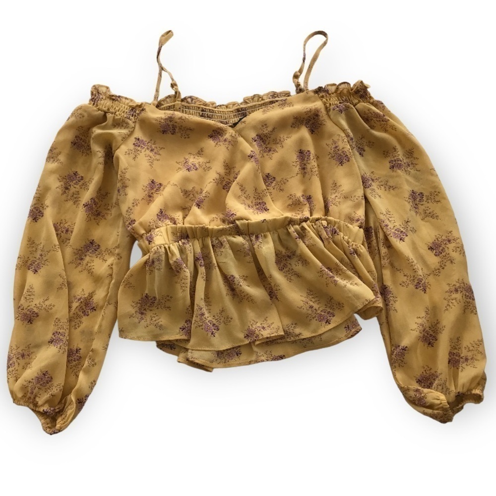 3/$15 Papermoon mustard yellow off shoulder floral print boho top
